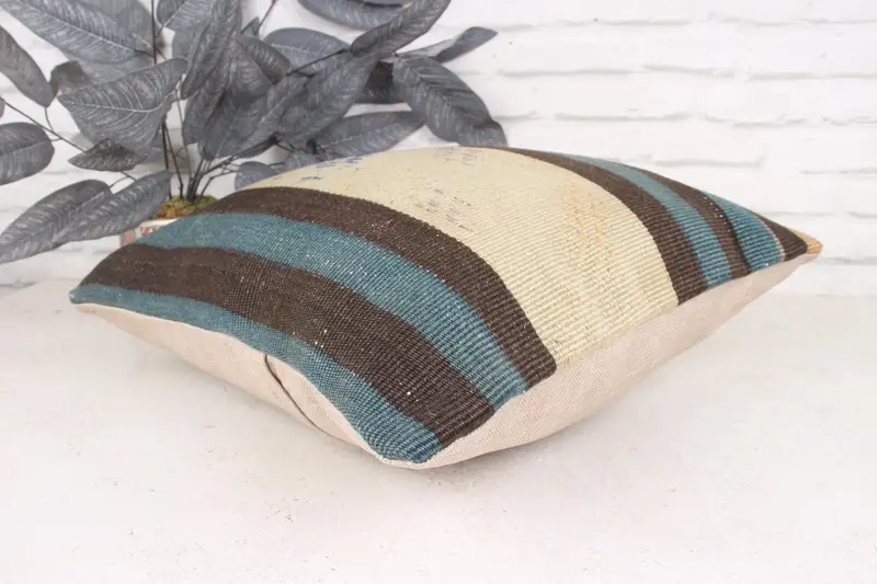 Pillow, Kilim Cushion Sham, Vintage Pillow, Handmade Pillow Sham, Kilim Pillow, 18x18 Brown Pillow, Pastel Pillow, Anatolian Pillow Cover - 6