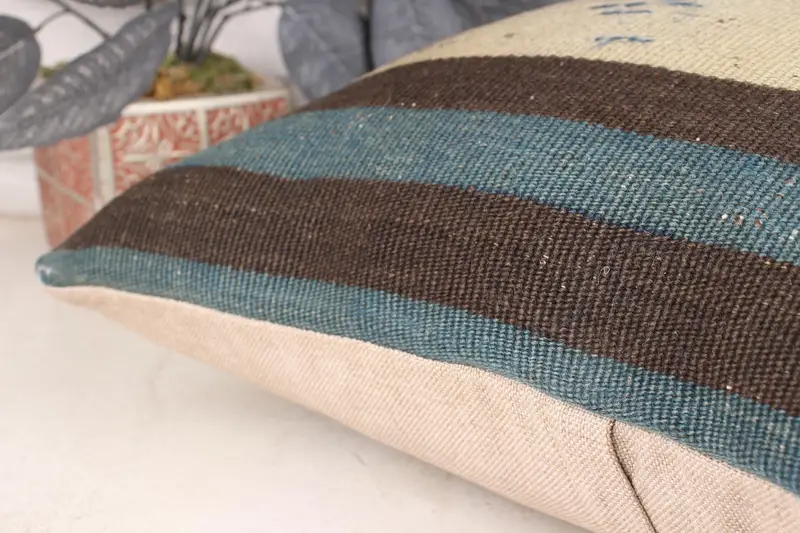 Pillow, Kilim Cushion Sham, Vintage Pillow, Handmade Pillow Sham, Kilim Pillow, 18x18 Brown Pillow, Pastel Pillow, Anatolian Pillow Cover - 7