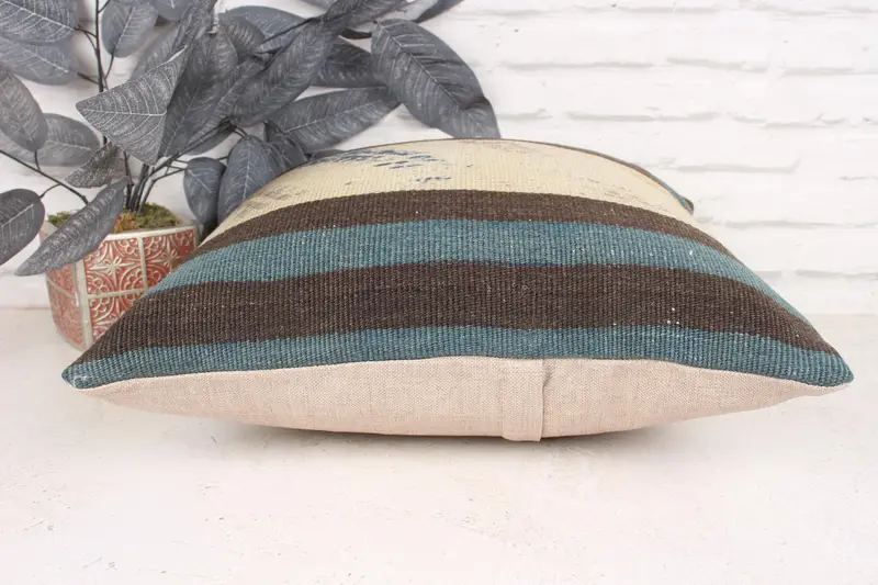 Pillow, Kilim Cushion Sham, Vintage Pillow, Handmade Pillow Sham, Kilim Pillow, 18x18 Brown Pillow, Pastel Pillow, Anatolian Pillow Cover - 5