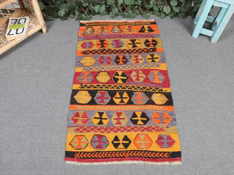 Yellow & Red Striped Rug, 2.1x3.5 ft Vibrant Decor