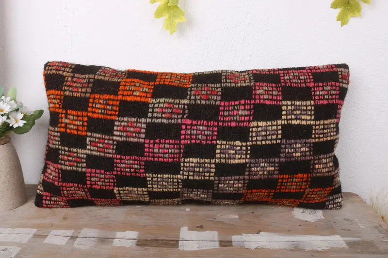 12x24 Brown Cushion Case, Pillow Case, Hippie Throw Pillow, Bright Pillow Sham, Vintage Kilim Throw Pillow, Kilim Pillow Cover, Home Decor Pillow - 2