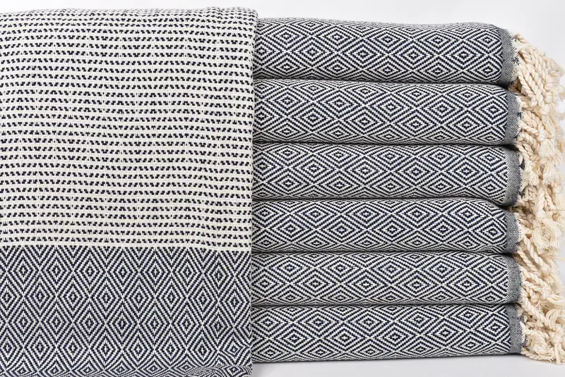 Bath Towel Organic Navy Diamond, 40x71 Inches, Beige, Turkish Cotton