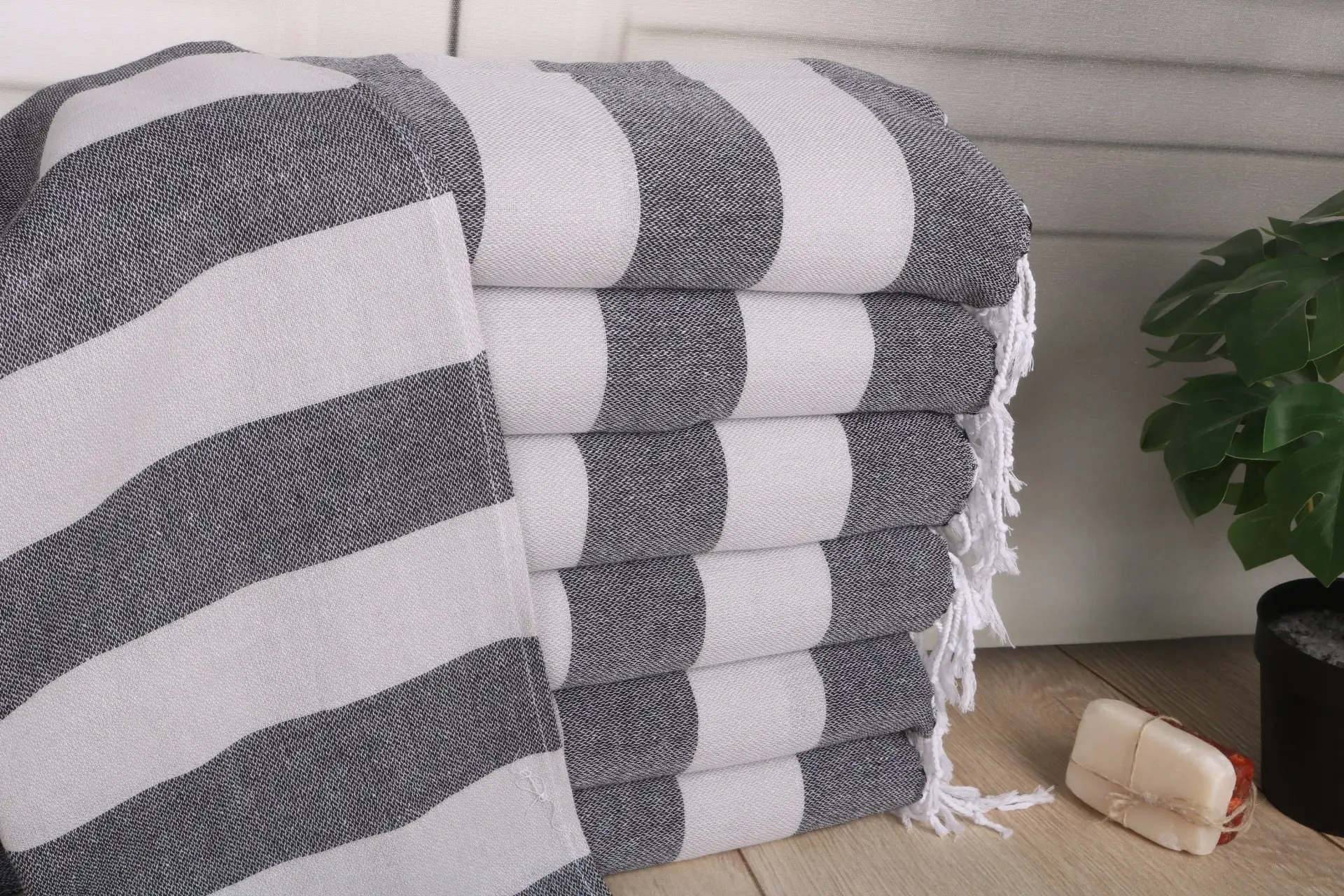 Gray-Black Cotton Dish Towel, Turkish Hand Towel, 18x40 Inches - 1