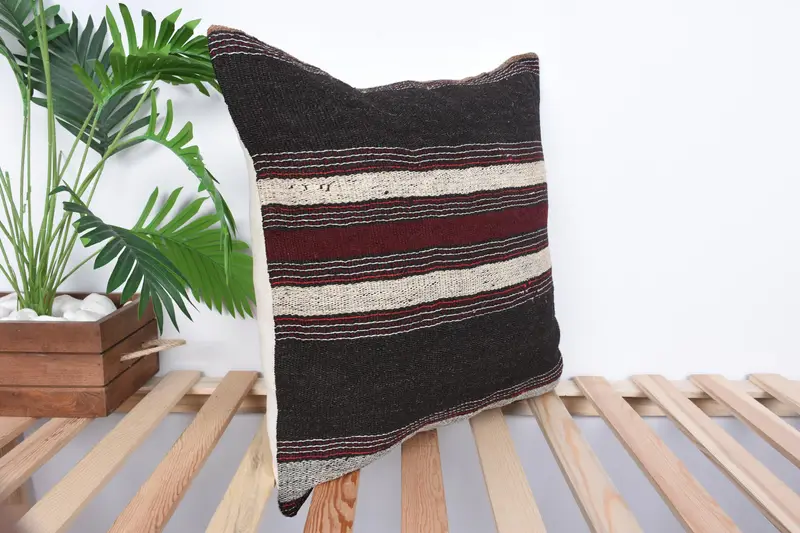 Etnik Yastık Kapağı, Etnik Kilim Halısı Yastığı, 20x20 Kırmızı Yastık Sham, İç Tasarımcı Yastığı, Boho Yastığı, Rahat Atma Yastık Kılıfı, Yastık - 4