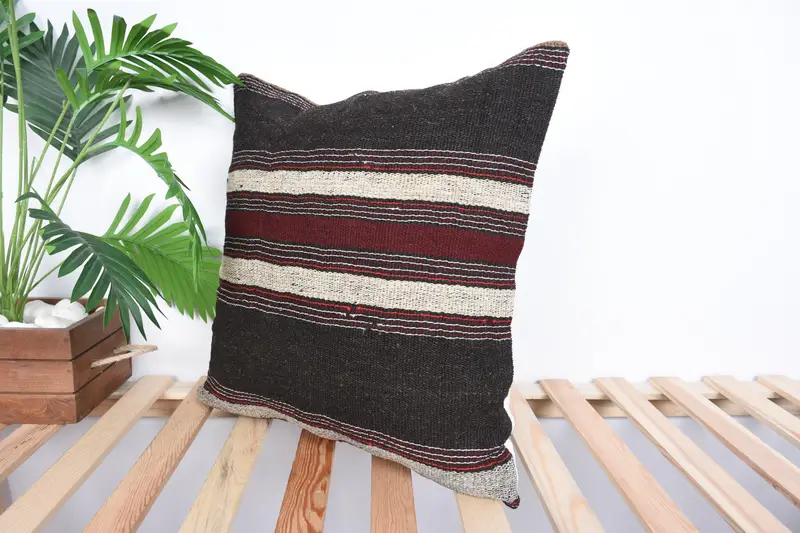 Etnik Yastık Kapağı, Etnik Kilim Halısı Yastığı, 20x20 Kırmızı Yastık Sham, İç Tasarımcı Yastığı, Boho Yastığı, Rahat Atma Yastık Kılıfı, Yastık - 5