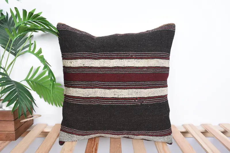 Etnik Yastık Kapağı, Etnik Kilim Halısı Yastığı, 20x20 Kırmızı Yastık Sham, İç Tasarımcı Yastığı, Boho Yastığı, Rahat Atma Yastık Kılıfı, Yastık - 1