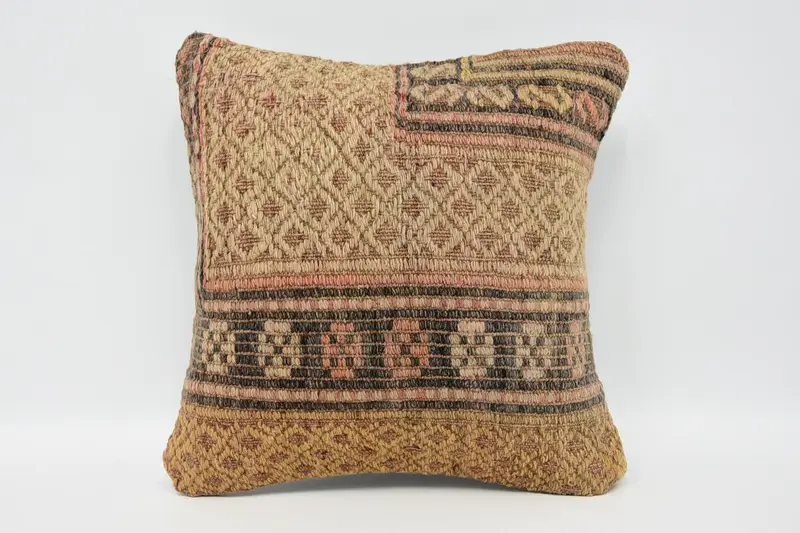 Handmade Kilim Cushion, 12x12 Beige Pillow Sham, Cushion Cover, Interior Designer Pillow, Pillow for Couch, Turkish Corner Pillow Case - 1