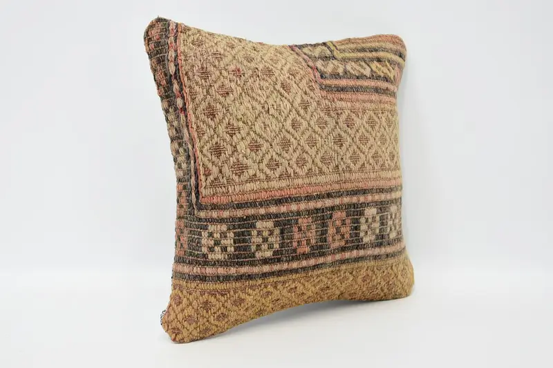 Handmade Kilim Cushion, 12x12 Beige Pillow Sham, Cushion Cover, Interior Designer Pillow, Pillow for Couch, Turkish Corner Pillow Case - 3