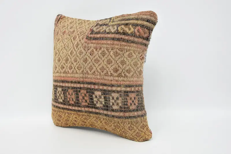 Handmade Kilim Cushion, 12x12 Beige Pillow Sham, Cushion Cover, Interior Designer Pillow, Pillow for Couch, Turkish Corner Pillow Case - 4