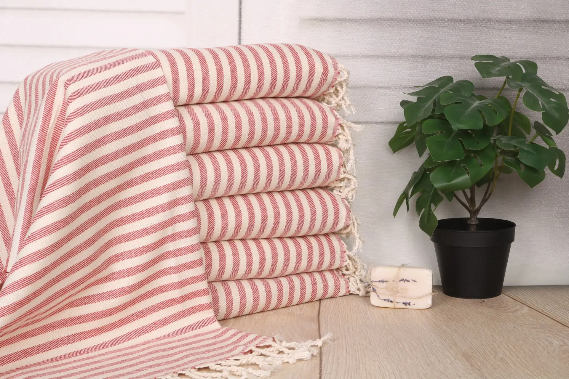 Striped Dish Towel Red Cotton, 24x40 Inches - 1