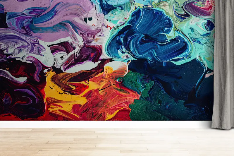 3Dウォールペーパー、アクリル絵画プリント、カスタムウォールペーパー、明るい壁紙、カラフルな抽象的な壁画、 - 2
