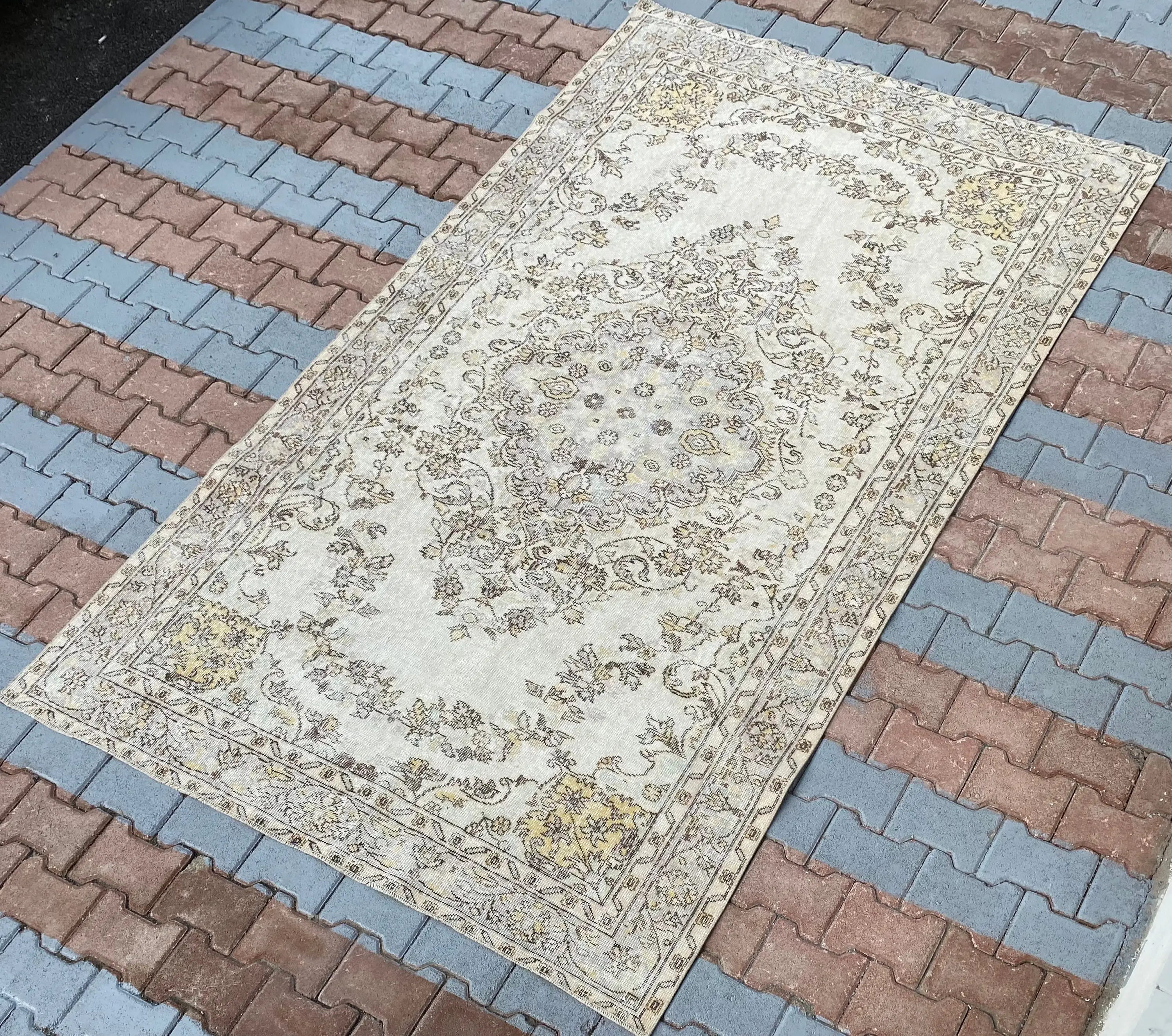 Vintage Türk Büyük Halı 5.3x9.4 ft, Kahverengi Çiçekli Halı Yün - 1