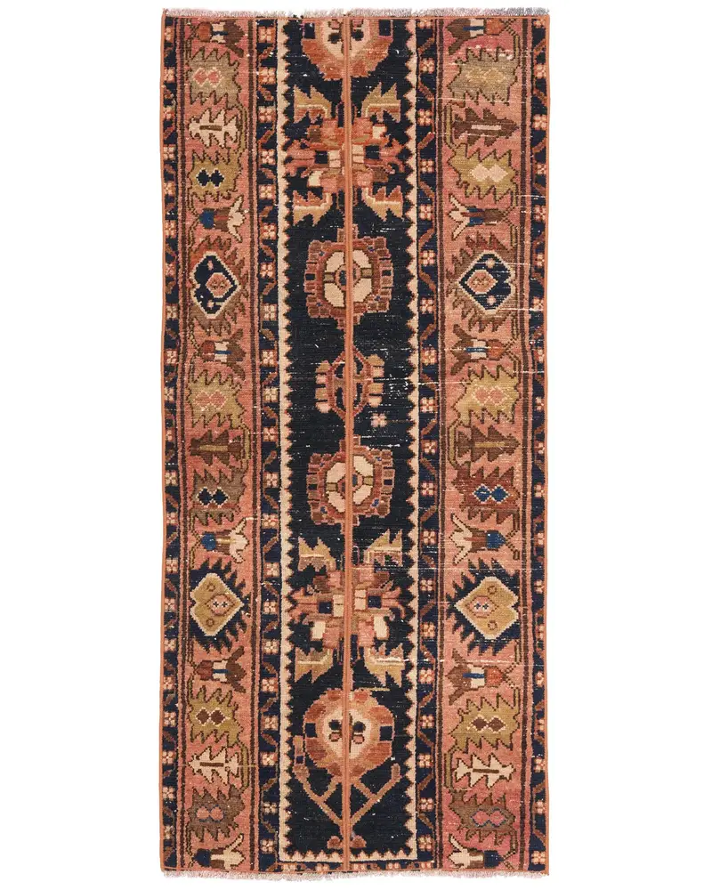 Bronze- und blauer Teppich, 2,1 x 4,7 Fuß, solide Eleganz