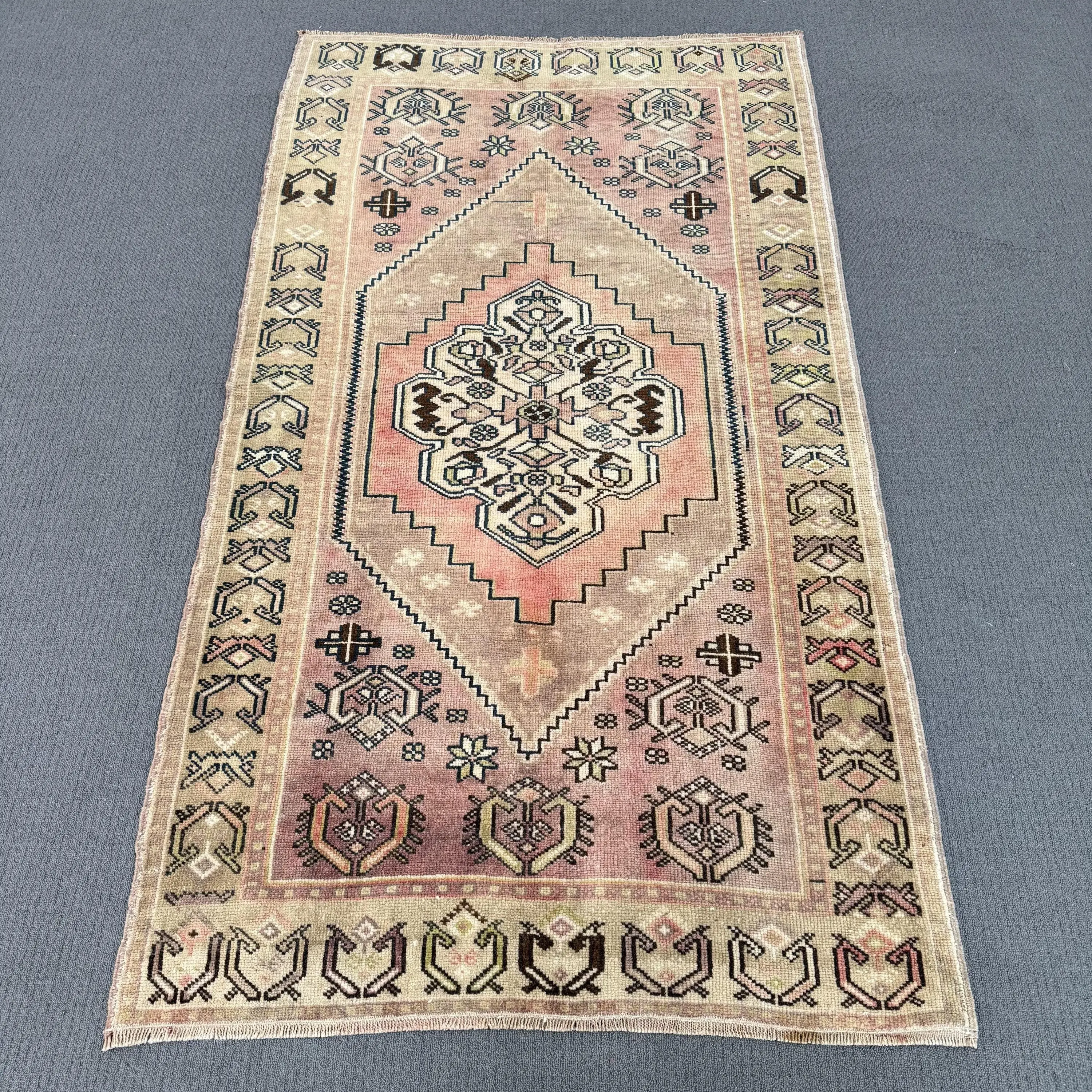 3.3x6.1 ft Vintage Halı, Türk Vurgulu Halı, Kahverengi Pembe Düz Halı - 1