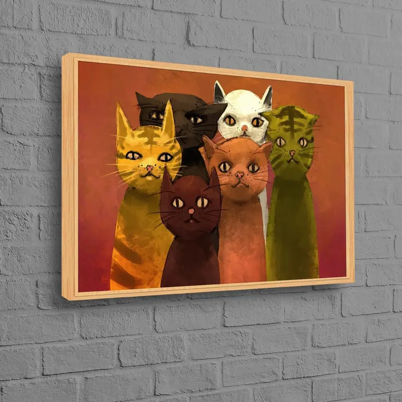 モダンな抽象猫キャンバス: 猫愛好家のための鮮やかな装飾