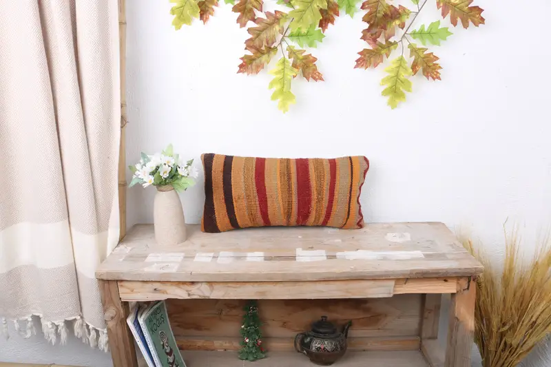 Kilim Pillow Cover, Pillow Cover, Kilim Pillow, Bohemian Cushion Pillow Sham, Kilim Cushion Sham, Boho Throw Pillow Sham, 8x16 Yellow Cushion - 1