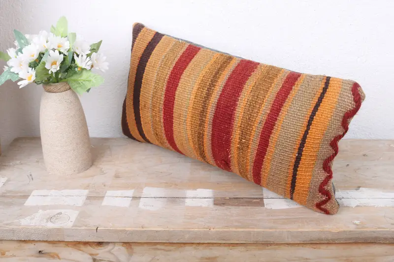 Kilim Pillow Cover, Pillow Cover, Kilim Pillow, Bohemian Cushion Pillow Sham, Kilim Cushion Sham, Boho Throw Pillow Sham, 8x16 Yellow Cushion - 4