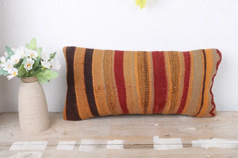 Kilim Pillow Cover, Pillow Cover, Kilim Pillow, Bohemian Cushion Pillow Sham, Kilim Cushion Sham, Boho Throw Pillow Sham, 8x16 Yellow Cushion - 2