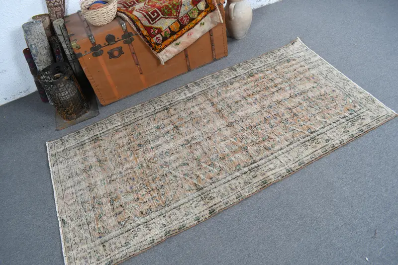 Oushak-Teppich, 3,2 x 6,1 Fuß Vintage-Teppich, braun umrandeter Teppich aus Wolle - 1