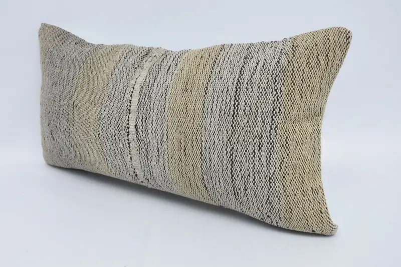 Cushion Case, Pillow for Sofa, Ethnical Kilim Rug Pillow, Kilim Pillow, 12x24 Yellow Cushion, Accent Cushion Cover, Farmhouse Pillow - 4