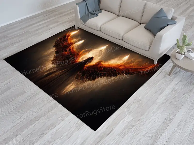 ルシファーの燃えるような抱擁プリント ラグ: モダンな空間のための天使のようなデザイン