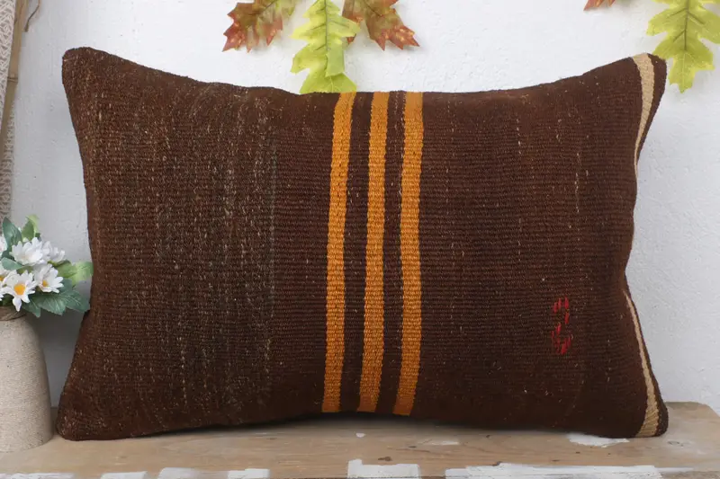 Outdoor Throw Pillow Case, 16x24 Brown Pillow, Vintage Kilim Pillow, Pillow Case, Neutral Pillow Case, Boho Pillow, Kilim Pillow, Sofa Cushion - 2