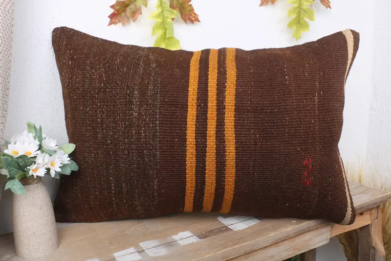 Outdoor Throw Pillow Case, 16x24 Brown Pillow, Vintage Kilim Pillow, Pillow Case, Neutral Pillow Case, Boho Pillow, Kilim Pillow, Sofa Cushion - 4