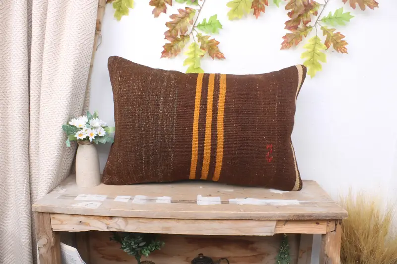 Outdoor Throw Pillow Case, 16x24 Brown Pillow, Vintage Kilim Pillow, Pillow Case, Neutral Pillow Case, Boho Pillow, Kilim Pillow, Sofa Cushion - 1