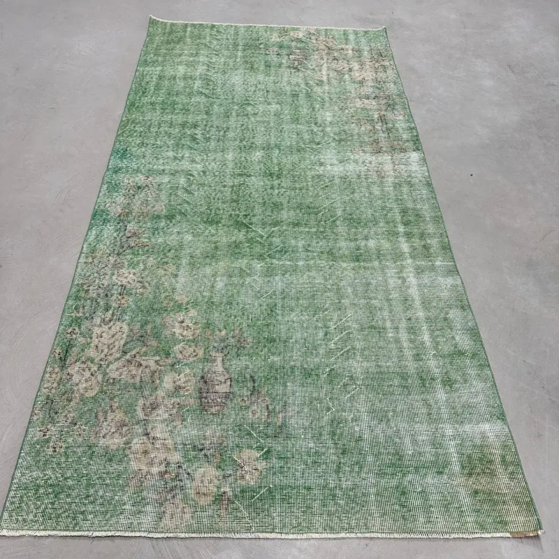 4.5x9 ft Rug, Large Turkish Rug, Green Oushak Striped Rug - 1