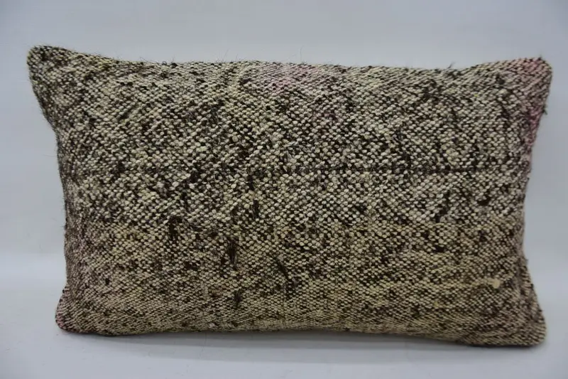 Vintage Moroccan Beige Pillow Cover, 12x20 inch Plaid Wool Pillow - 1