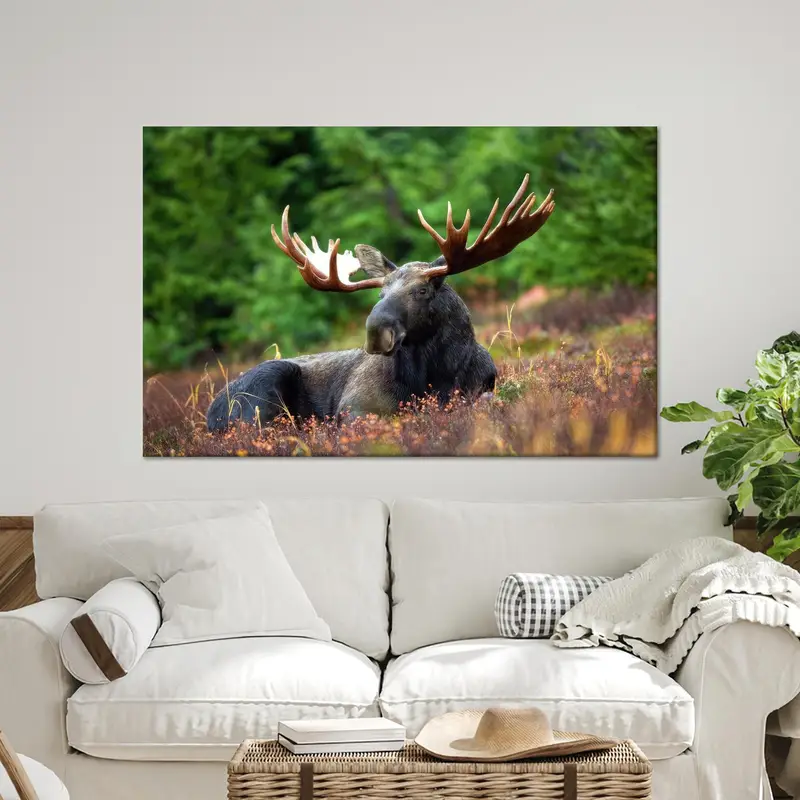 Elegante impresión de lienzo de alce para cueva de hombre, oficina, granja