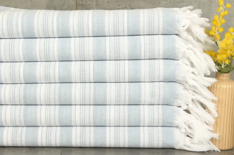 Customized Turkish Beach Towel Baby Blue Stripes, 40x71 Inches