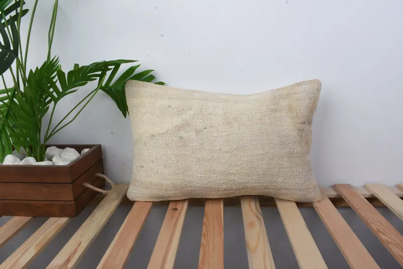 Kilim Cushion Sham, Pillow Case, Morroccon Kilim Cushion Cushion Case, 12x20 Beige Pillow Cover, Pillow for Couch, Boho Pillow Sham Cover - 1