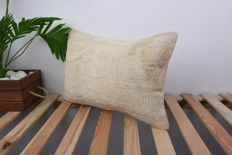 Kilim Cushion Sham, Pillow Case, Morroccon Kilim Cushion Cushion Case, 12x20 Beige Pillow Cover, Pillow for Couch, Boho Pillow Sham Cover - 5