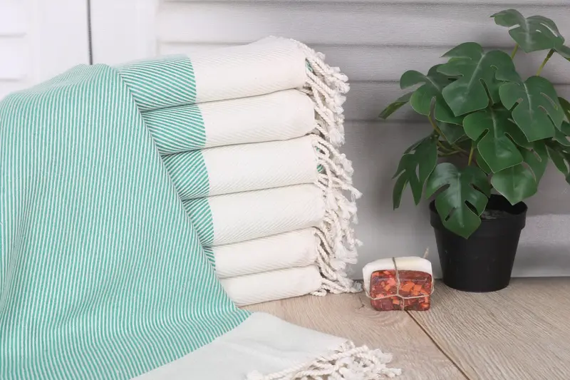 Handmade Striped Turkish Cotton Towel Beige, 70x40 inches