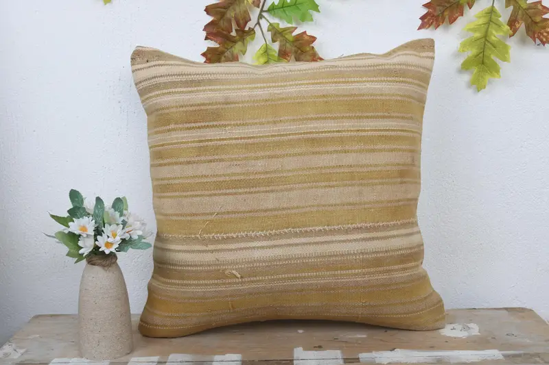 Pillow, Kilim Pillow Cover, Pattern Throw Cushion Case, 18x18 Beige Pillow Cover, Home Decor Pillow, Kilim Cushion Sham, Bright Pillow - 2
