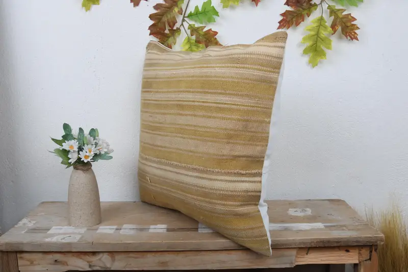 Pillow, Kilim Pillow Cover, Pattern Throw Cushion Case, 18x18 Beige Pillow Cover, Home Decor Pillow, Kilim Cushion Sham, Bright Pillow - 4