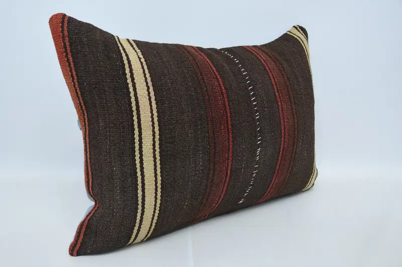 One Of A Kind Cushion Case, Antique Pillows, Vintage Kilim Throw Pillow, Cushion Cover, Kilim Cushion Sham, 20x28 Brown Pillow Sham - 3