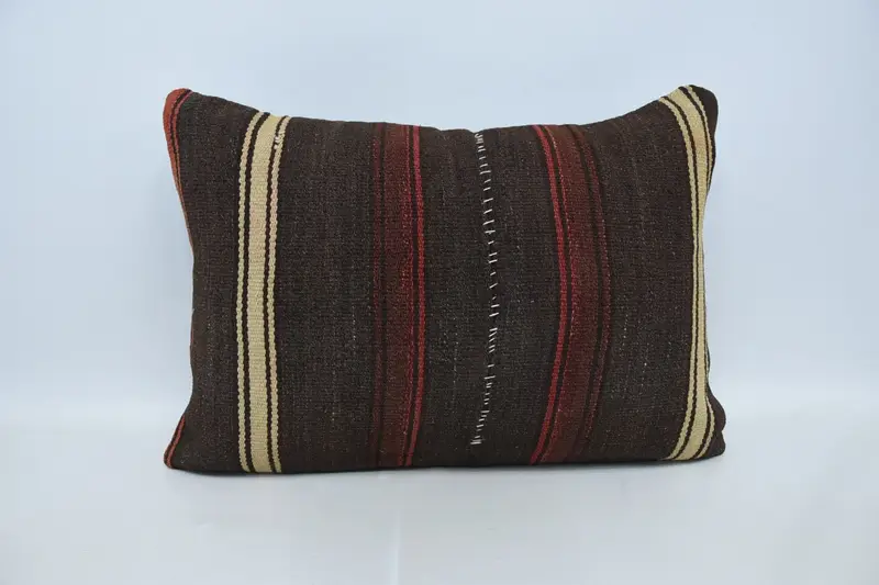 One Of A Kind Cushion Case, Antique Pillows, Vintage Kilim Throw Pillow, Cushion Cover, Kilim Cushion Sham, 20x28 Brown Pillow Sham - 1