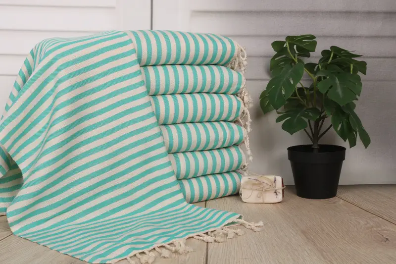 Turkish Hand Towel Monogram Cotton, Benetton Green Striped, 18x40 Inches