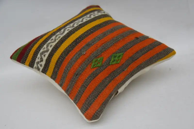 12x12 Orange Pillow, Throw Kilim Pillow, Colorful Cushion Case, Garden Pillow, Cushion, Ethnical Kilim Rug Pillow, Vintage Kilim Throw Pillow - 6