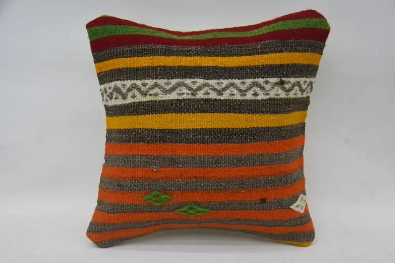 12x12 Orange Pillow, Throw Kilim Pillow, Colorful Cushion Case, Garden Pillow, Cushion, Ethnical Kilim Rug Pillow, Vintage Kilim Throw Pillow - 4