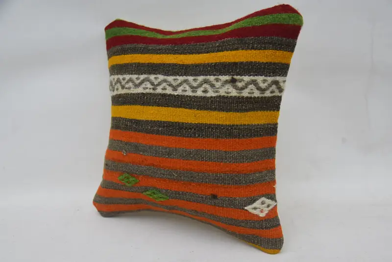 12x12 Orange Pillow, Throw Kilim Pillow, Colorful Cushion Case, Garden Pillow, Cushion, Ethnical Kilim Rug Pillow, Vintage Kilim Throw Pillow - 3