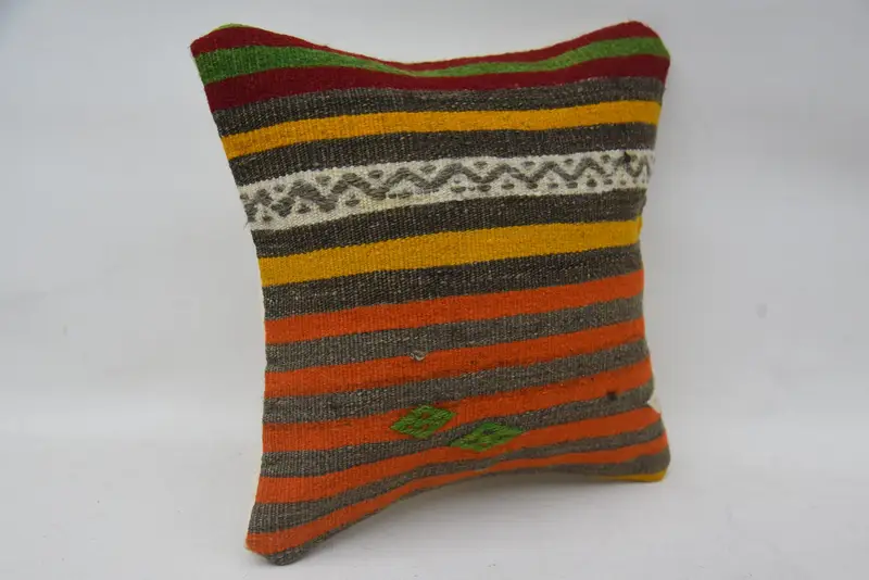 12x12 Orange Pillow, Throw Kilim Pillow, Colorful Cushion Case, Garden Pillow, Cushion, Ethnical Kilim Rug Pillow, Vintage Kilim Throw Pillow - 2