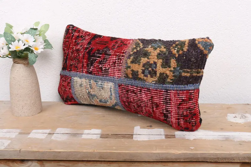 Antique Pillows, Cushion, Kilim Cushion Sham, Couch Pillow Sham, Pillow for Couch, 8x16 Red Pillow Cover, Bohemian Cushion Pillow Sham - 4