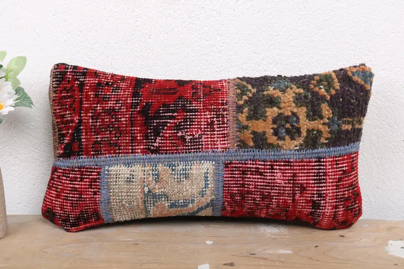 Antique Pillows, Cushion, Kilim Cushion Sham, Couch Pillow Sham, Pillow for Couch, 8x16 Red Pillow Cover, Bohemian Cushion Pillow Sham - 2