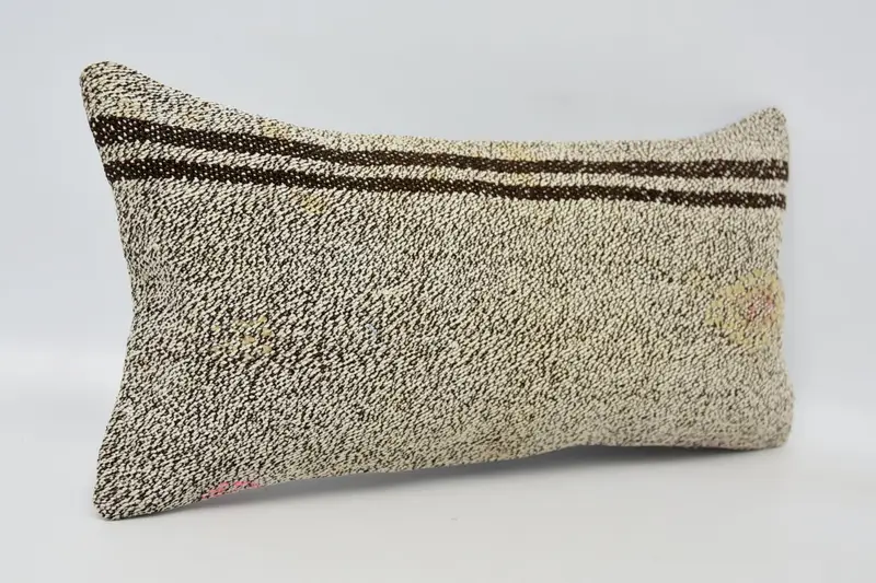 Pillow Case, Turkish Kilim Pillow, Boho Throw Pillow Cover, Antique Pillows, Yoga Pillow Case, 8x16 Brown Pillow Cover, Throw Kilim Pillow - 3