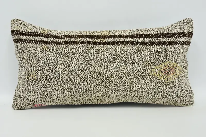 Pillow Case, Turkish Kilim Pillow, Boho Throw Pillow Cover, Antique Pillows, Yoga Pillow Case, 8x16 Brown Pillow Cover, Throw Kilim Pillow - 1