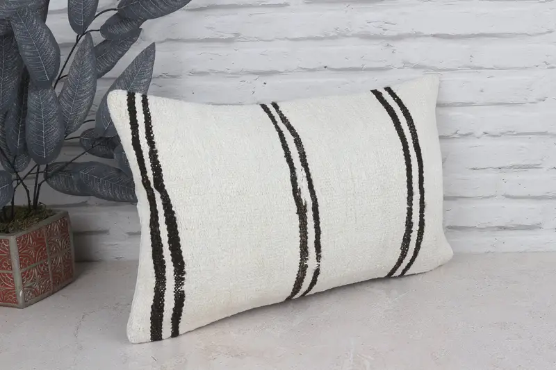 Bolster Pillow Cover, Pillow Sham, Vintage Kilim Pillow, 12x20 White Pillow Case, Vintage Pillow, Boho Pillow, One Of A Kind Pillow Cover - 3