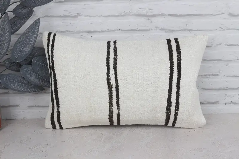 Bolster Pillow Cover, Pillow Sham, Vintage Kilim Pillow, 12x20 White Pillow Case, Vintage Pillow, Boho Pillow, One Of A Kind Pillow Cover - 1